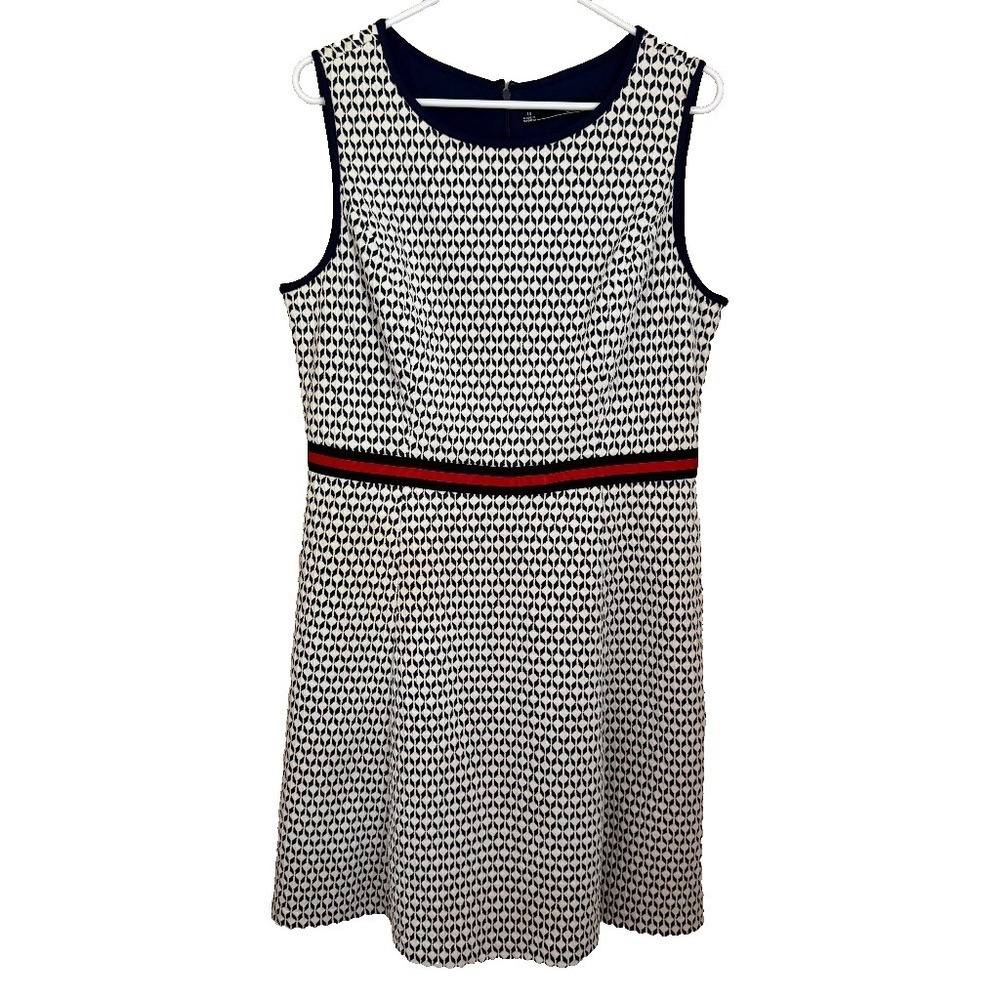 Chetta B Sleeveless Jumper Dress 14 Navy White Red Preppy Office Classic Minimal